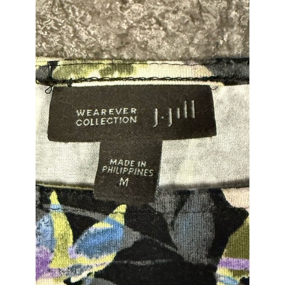 J Jill Wearever Womens Floral Boat Neck 3/4 Sleeve Top Stretchy Black Sz M - Picture 6 of 9
